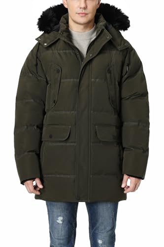 Pooluly Men's Winter Coat with Detachable Hood Heavyweight Long