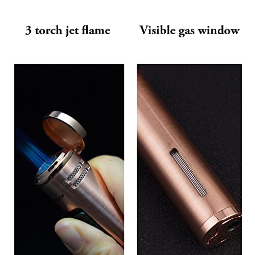 Encendedor Triple Soplete Windproof Color Oro Rosa miniatura 3