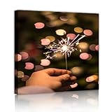 花火キャンバスウォールアートぼやけたライトお祝いのグローポスターペインティングモダンリビングルームアートワークプリントリビングルームベッドルーム75x75cmインナーフレーム