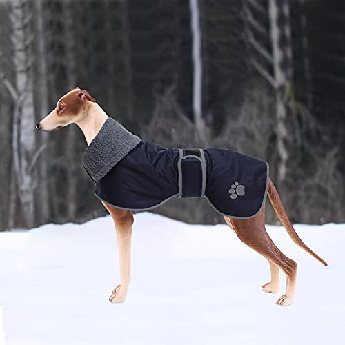 Geyecete Hunde Wintermäntel fur Windhund,Hundejacken mit plüschfutter,Wasserdichter Regenmantel Winddicht, Outdoor-Hundebekleidung mit Sicheren Reflexstreifen,fur mittel und große Hunde-Navy Blau-XS