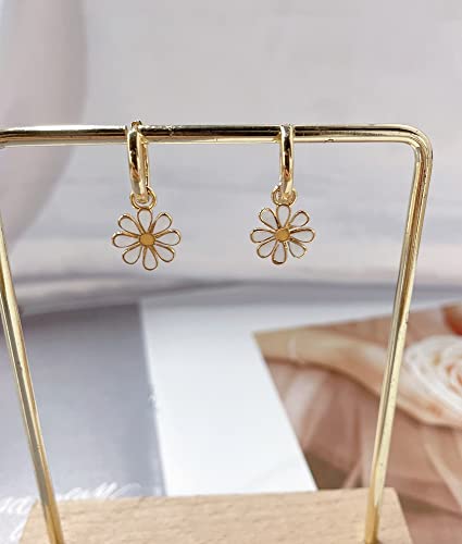 Small Hoop With Daisy Flower Charm Earrings for Women Girls Cartilage Gold Plated Hypoallergenic Nickel Free Dainty Cute Lucky Flowers Short Dangle Drop Piercing Hinged Huggie Hoops Fashion Jewelry3