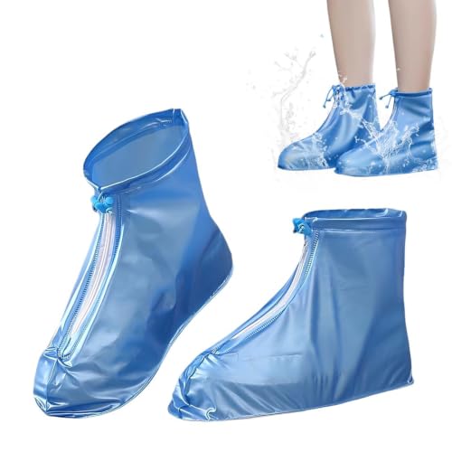 ZENQARI 2 piezas funda zapatos lluvia azul reutilizable con cremallera, impermeable y antideslizante en PVC, talla 37-39 (28,5 cm)