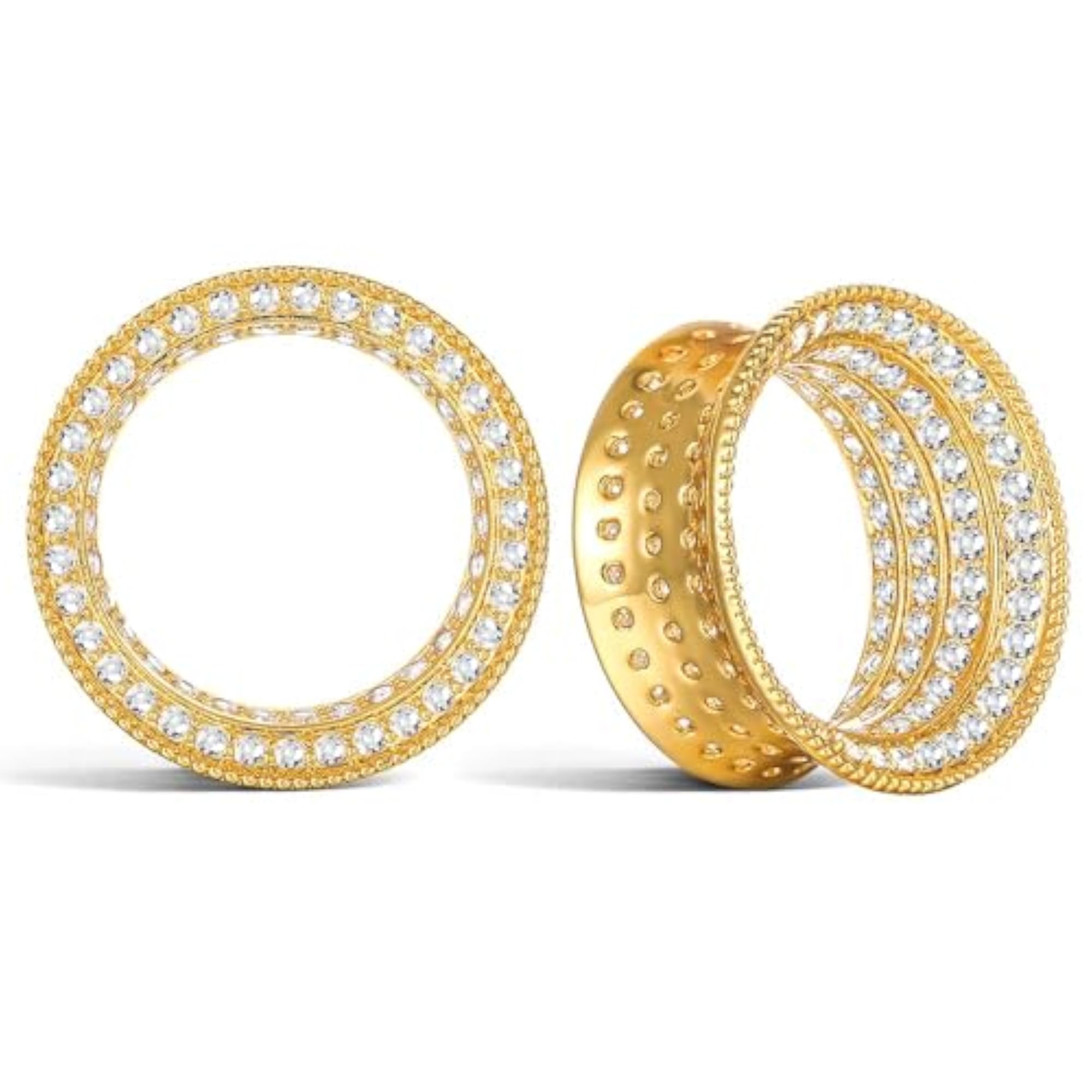 Zirconia Single Flare Ear Tunnels Vintage Brass