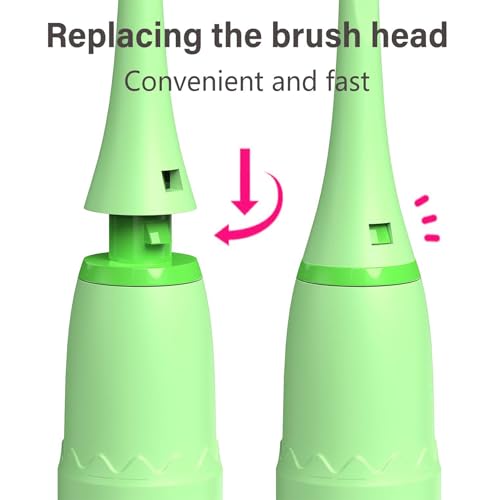 Image of Obvie Sonic Electric Kids Toothbrush with 4 Brushing Modes, 19000 Strokes per minute, IPX7 Waterproof, Soft Nylon Bristles, Rechargeable Battery, Electric Power Tooth Brush, 3 Heads (Green)