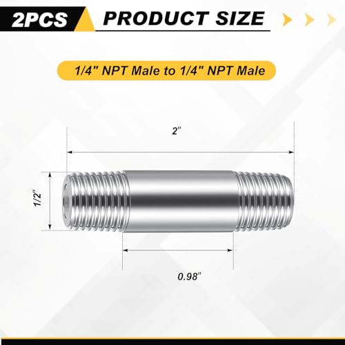 Image of 2 Pcs 304 Stainless Steel Pipe Fittings 1 /4 inch NPT x 1 /4 inch NPT Male Threaded 2 inch Length Nipple Cast Pipe Fittings for Water Oil Air Fuel