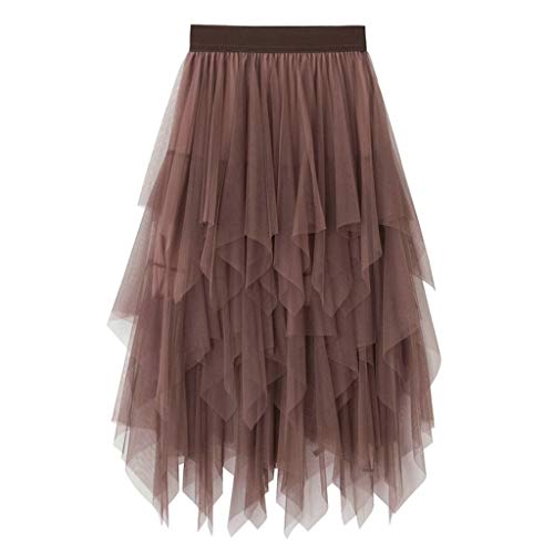 Jupe en tulle marron mi-longue à taille élastique grande taille 46 pour femme