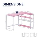 Pamray 43 Inch L Shaped Computer Desk with Reversible Side Storage Shelves, Small Corner Desk for Small Space Home Office,Writing Study Table PC Desk for Bedroom,Pink with White Leg - Image 3