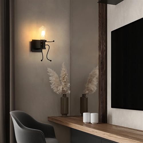 Aplique de pared retro negro E27 de diseño industrial creativo forma robot 6