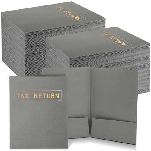 Kosiz Lot de 100 dossiers de déclaration de revenus en vrac, 22,9 x 30,5 cm, 2 poches, dorées, avec poches pour le rangement ou la manipulation de...