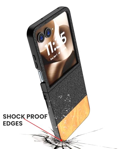 Image of Kapa Soft Fabric & Leather Hybrid Protective Back Cover for Moto Razr 60 /50 | Shockproof Slim Hard Anti Slip Back Case (Black,Brown)