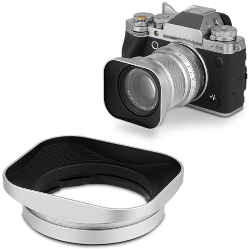 Haoge Bayonet Square Metal Lens Hood for Fujifilm Fuji Fujinon XF 50mm F2 R WR Lens Silver LH-X50W, on XPro3 X-T50 XT5 X-T4 X-T30 X-T3 X-E4 X-A5 X-A20 X-E3 X-H2