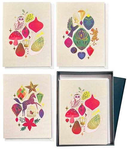 Image of Elena Essex Blank Note Card 12 Pack /Cards and Envelopes / 3.75 x 5.2 Inch Greeting Cards Cards for All Occasions /Christmas Design Blank Notecards / 300 Gsm Gold Foil Embossed Blank Cards