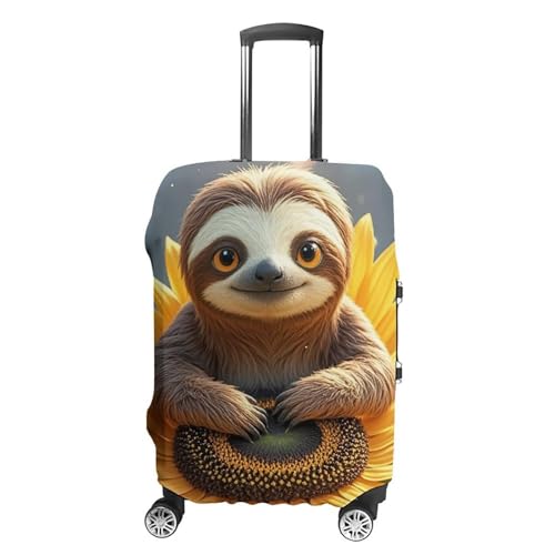 Cartoon Sloth Sitting on Sunflower Printed Luggage Cover Protector, Fits 18-32 Inch Luggage