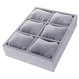 chiwanji Bandeja de terciopelo para reloj, organizador de exhibición, soporte de almacenamiento, collar, pulsera, apilable, 6 almohadas de rejilla, 24 x 18 x 5 cm, Shell