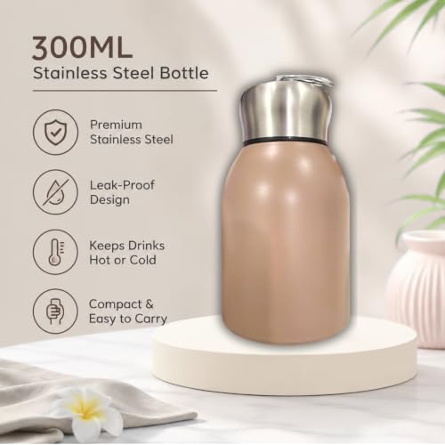 Image of SIPHORA Mini Flask 300ml | Vacuum Insulated Tumbler | Stainless Steel | Leakproof Travel Mug for Hot & Cold Beverages | Double Wall Vacuum Flask for Office, School, Gym & Travel (Brown)