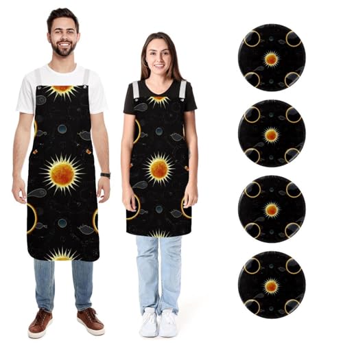 Tabliers de cuisine noir art soleil espace ciel pour repas en famille