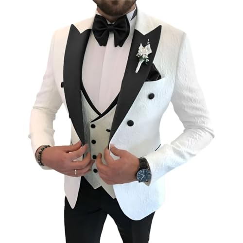 Mens Suit Jacquard Floral Wedding Prom Suits 3 Piece Double Breasted Blazer Vest Pants Set
