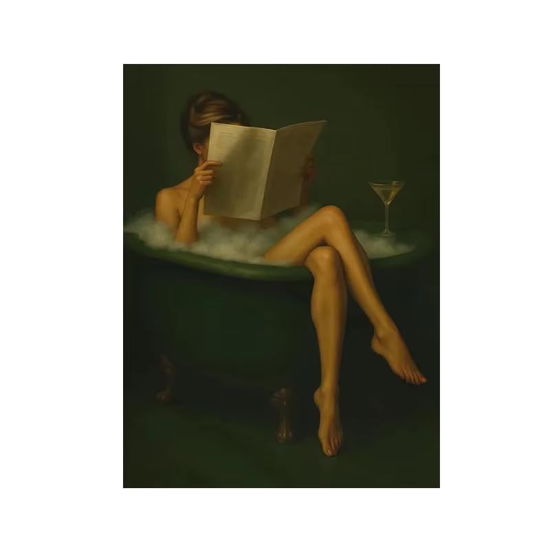 Toile baignoire vert sauge 60x80cm sur châssis en bois robuste