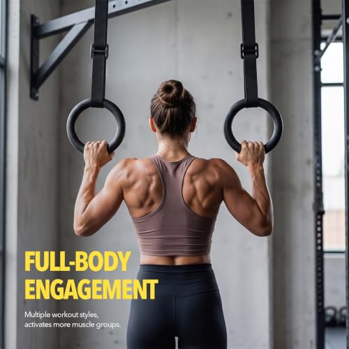 Image of Gymnastic ABS Rings with Heavy Duty Adjustable Strap Capacity with 14.5ft Adjustable Buckle Straps for Cross Fitness Functional Training for Home Gym Full Body Workout