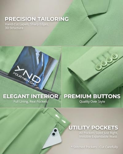 Image of YND Men's 3 Piece Suit with Tie, Solid Color Slim Fit Jacket Vest and Pants