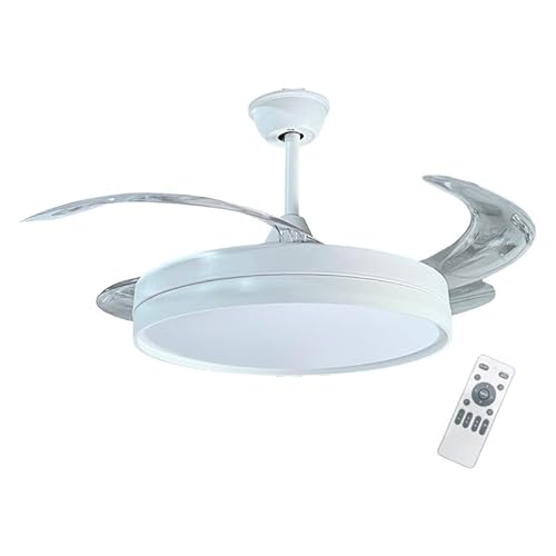 Genérico Ventilador de Techo FIT ENERGY con Aspas Retráctiles -3 tonos Luz LED- Motor DC directo e inverso con 6 velocidades -Silencioso -Temporizador - Mando Incluido - Facil De Montar (Blanco)