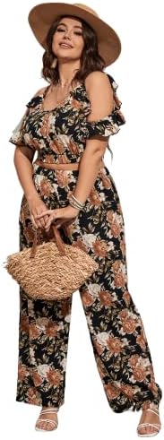 Floerns Conjunto de 2 piezas con estampado floral y hombros descubiertos para mujer