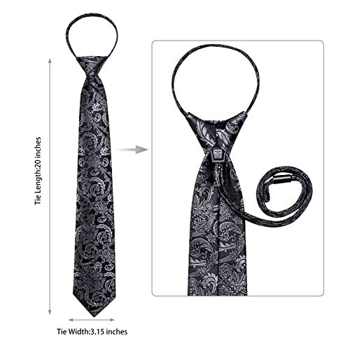 Image of DiBanGu Silk Zipper Ties for Men,Paisley Solid Plaid Pre-tied Tie and Pocket Square Cufflinks Set Formal Adjustable Necktie