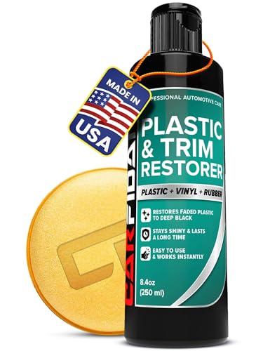 Carfidant Plastic Restorer for Cars – Refreshes Faded Plastic, Vinyl & Rubber Trim with Polish for Deep Shine – Protects Against UV & Dirt – Black Exterior & Interior Care for Detailing - 8.4 fl. Oz.