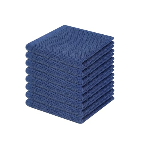 Image of Homaxy 100% Cotton Waffle Weave Kitchen Dish Cloths, Ultra Soft Absorbent Quick Drying Dish Towels, 12 x 12 Inches, 8-Pack, Navy Blue