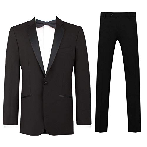 Costume homme 2 pièces slim fit blazer un bouton pantalon smoking habillé pour cérémonie noire