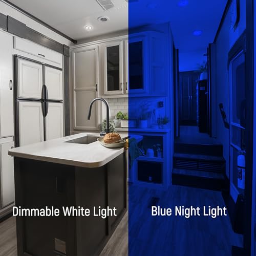 Obeaming 7.3 Inch 12 Volt LED Ceiling Dome Light, 720LM Dimmable Interior Light for RV Boat Camper Van Caravan Truck Motorhome Interior Lighting, Blue Light & Touch Switch(Cool White) - Thumbnail 3