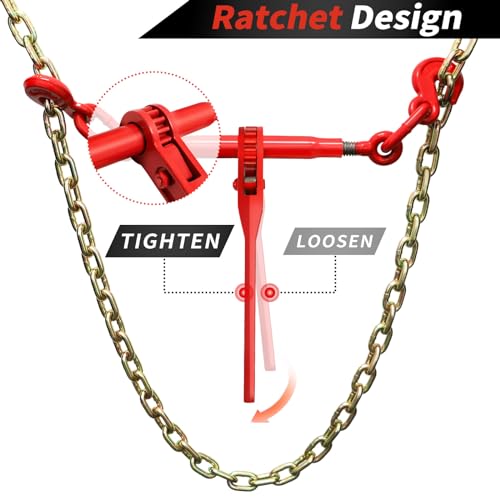 Image of Ratchet Binders, Load Binder 3 /8 inch-1 /2 inch with 9200 LBS Working Load Limit, G70 Hooks and Adjustable Length, for Tie Down Hauling Towing, 4 Pack, Red