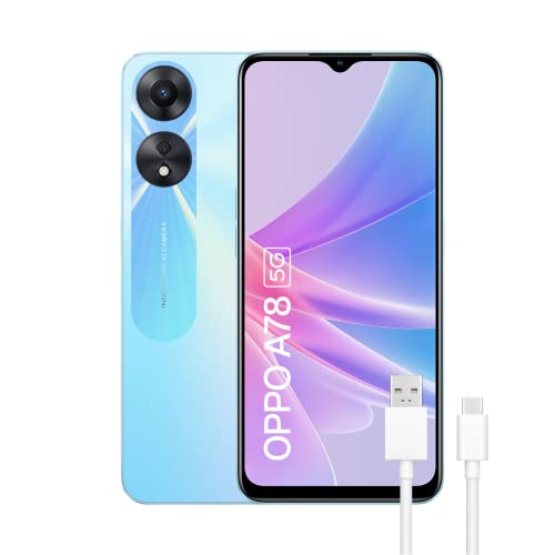 OPPO A78 5G – スマートフォン 128GB、8GB RAM、デュアル SIM、6.56 インチ スクリーン、50M+2MP カメラ、8MP Selfie カメラ、5000mAh バッテリー、33W 急速充電 - ブルー