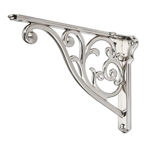 CABDM Ornate Decorative Shelf Brackets 12 inch Small Wall Mounted Shelving Bracket 4 Pack Brushed Nickel Vintage Shelf Bracket Victorian Wall Bracket (4 Brushed Nickel)