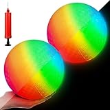 Hiboom 2 Pcs LED Kickballs Dodgeballs Light up Playground Ball Bouncy Balls with Pump for Kids Adults Playground School Backyard Game Outdoor Glow in The Dark Party Supplies(8.5 Inch,Rainbow Color)