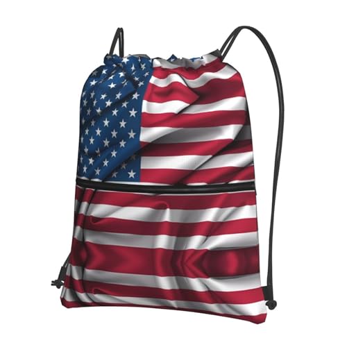 American Flag Drawstring Zipper Backpack For Hiking Camping Yoga - Durable And Convenient Daily Carry