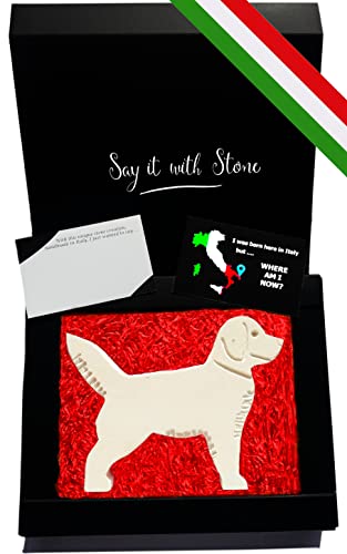 Stone Labrador Handmade In Italy - Contains Fossil Fragments - Symbol Of Unconditional Love, Devotion, Friendship, Protection&Loyalty - Gift Box & Blank Message Card Incl - Gifts Her Him #TOP24