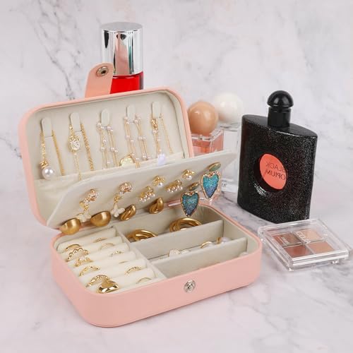 Image of Travel Jewelry Box,Travel Jewelry Case Organizer,PU Leather,Pink,1 Pcs