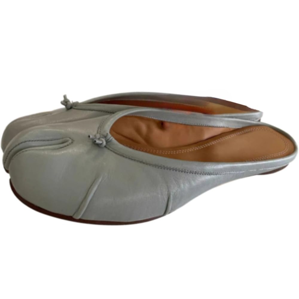 Tabi Shoes Leather Slippers Split Toe Cute Slip On for Women Girls - Retro Trendy Casual Comfortable Walking Lightweight Loafers Female Solid