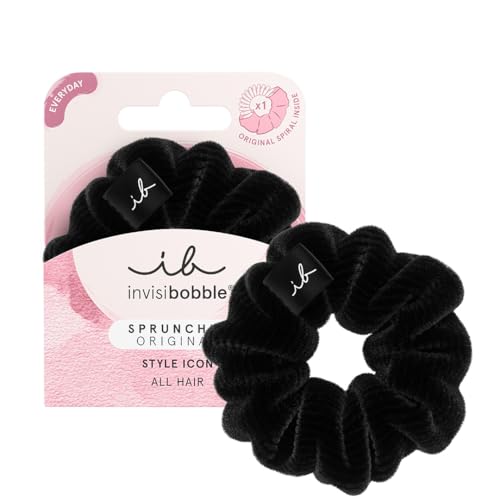 Invisibobble Sprunchie coletero negro Dusk till Dawn x1 - Scrunchie de tela con goma de pelo en espiral al interior - Coleteros pelo mujer y hombre confortable
