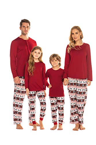 Ekouaer Conjuntos de Pijamas de Navidad para Mujer, Ropa de Dormir de Manga Larga, Ropa de Dormir Suave para Invierno, Conjunto de Pijama Familiar, Reno de Invierno L