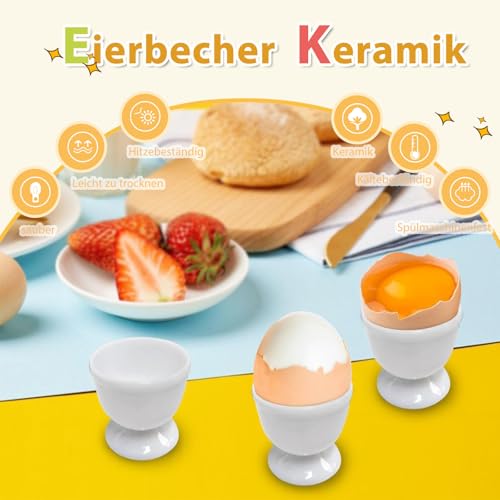 qhklew 6 Stück Eierbecher Keramik, Eierhalter Set, Eierbecher Porzellan, Tablett Frühstück Egg Cup Halter, Kleine Weinglasform, Eierbecher für Hart und Weichgekochten Eiern – Bild 6