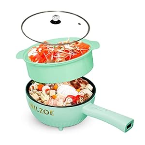 Electric Hot Pot 2.8L,1000W Non-Stick Saute Pot,Rapid Noodles Cooker,Electric Cooking Pot,Electric Pot for Steak,Frying,Stir Fry,Steam,with Power Adjustment,(Food Steamer Included),Green