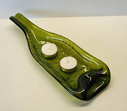Tree Of Life Embossed Shallow Bowl Upcycled Moss Green Wine Bottle #TOP3
