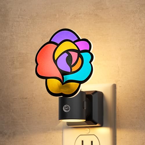 Image of Briignite Flower Night Light, Decorative Rose Night Lights Plug into Wall with Dusk to Dawn Sensor, Adjustable Brightness LED Nightlight Dimmable for Bathroom Bedroom Hallway, 3000K Warm White