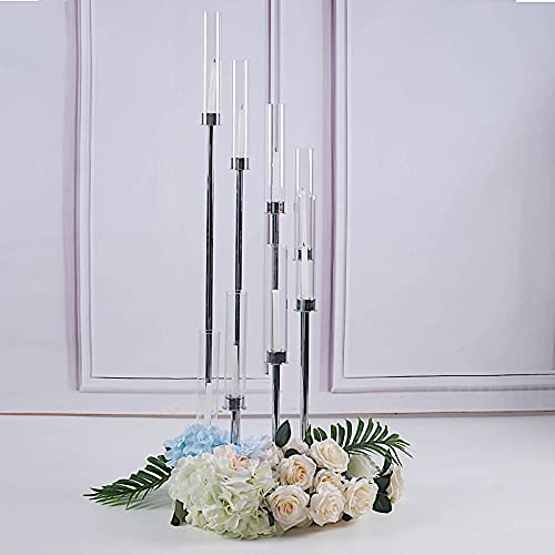 BalsaCircle 42-Inch Tall Silver Candelabra Candle Holder Centerpiece Glass - Wedding Reception Party Dining Table Home Decorations