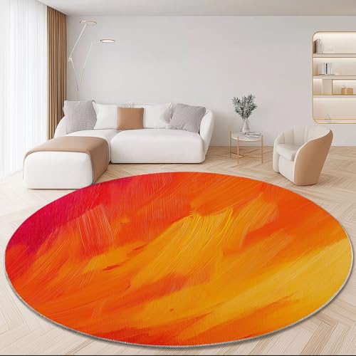 Fond Dégradé 160 cm Tapis Rond, Couleur Orange Abstrait Tapis Salon Lavable en Machine,...