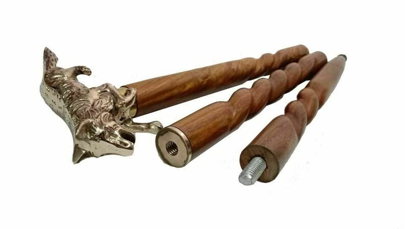 Bastone da passeggio in ottone antico con manico a volpe in stile vintage