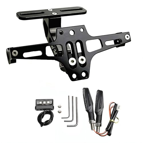 Support de Plaque d'immatriculation pour Motos avec éclairage LED Rotatif à Gauche et à Droite. Support de Plaque d'immatriculation réglable en Aluminium pour la Plupart des modèles de Moto (Noir)
