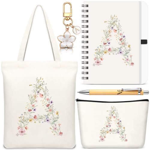 Talltalk 5 Pcs Initial Tote Bag Gifts for Women, Beige, Letter A